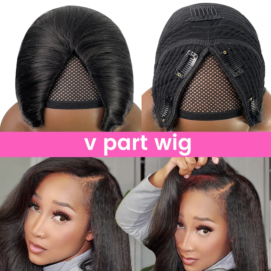 ISEE HAIR Wigs Brazilian Straight V Part Wig No Glue Hair Wig Straight Hair V Part Wig Human Hair Wigs For Women Human Hair