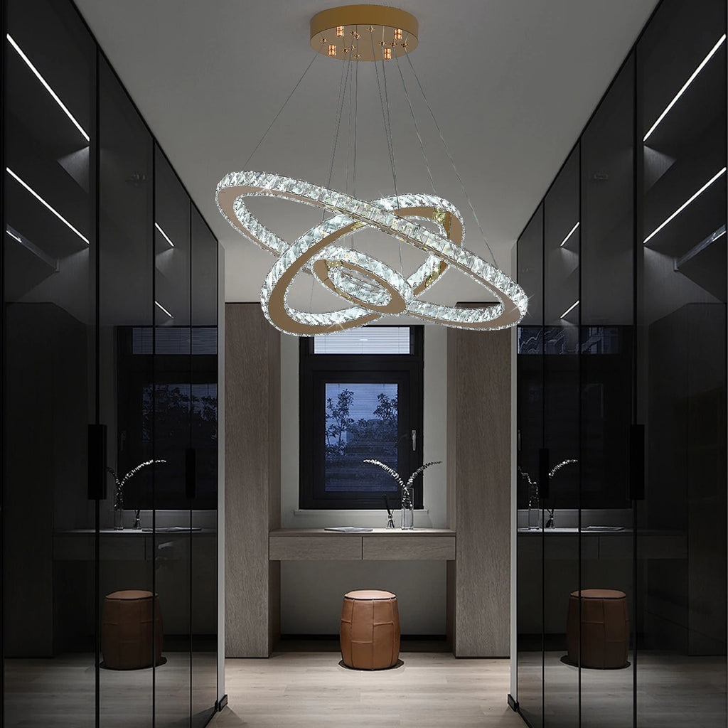 Crystal Pendant Light Living Room Remote Control Gold Chrome Lustre Ceiling Chandeilers Lamp for Bedroom Home Decoration Luminai