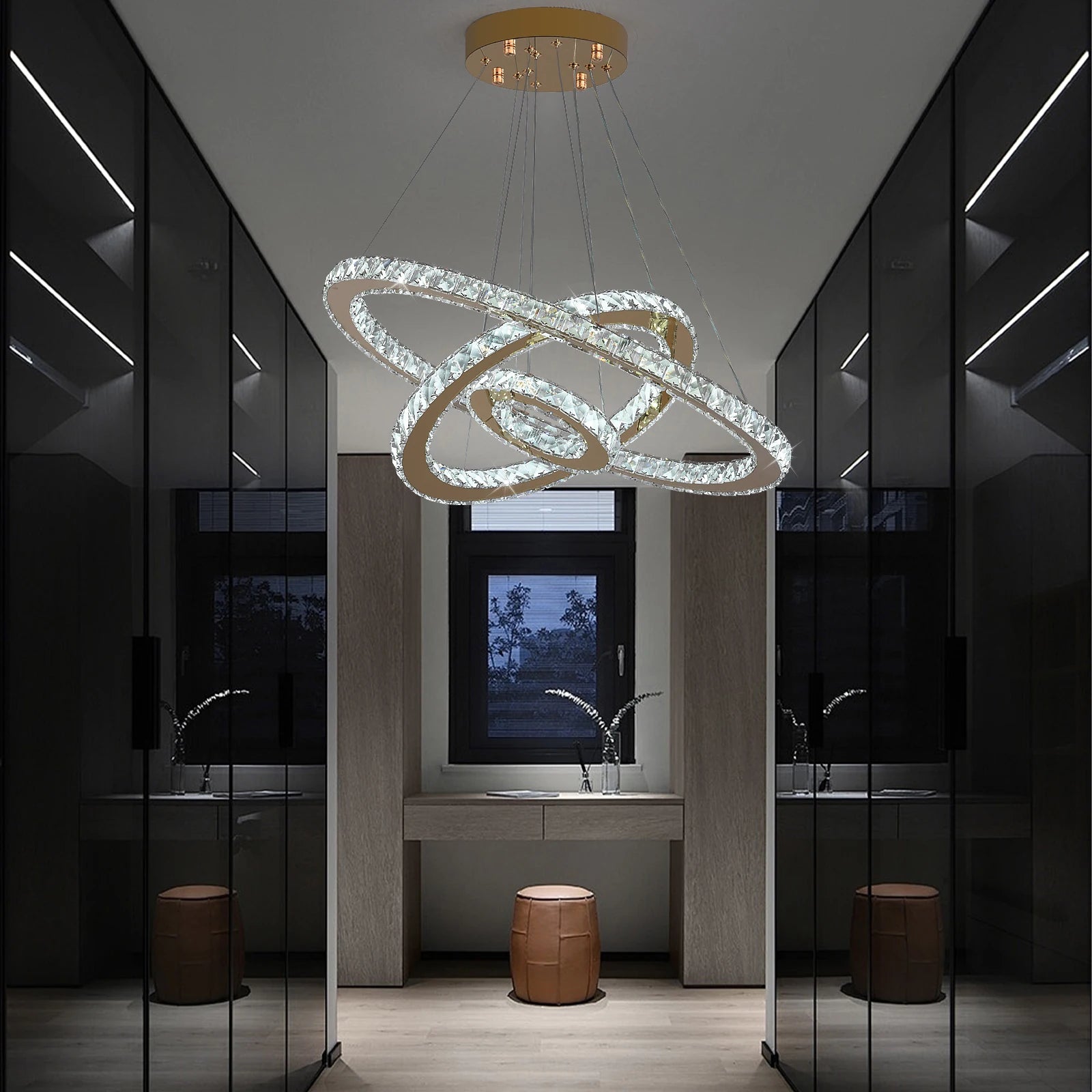 Crystal Pendant Light Living Room Remote Control Gold Chrome Lustre Ceiling Chandeilers Lamp for Bedroom Home Decoration Luminai