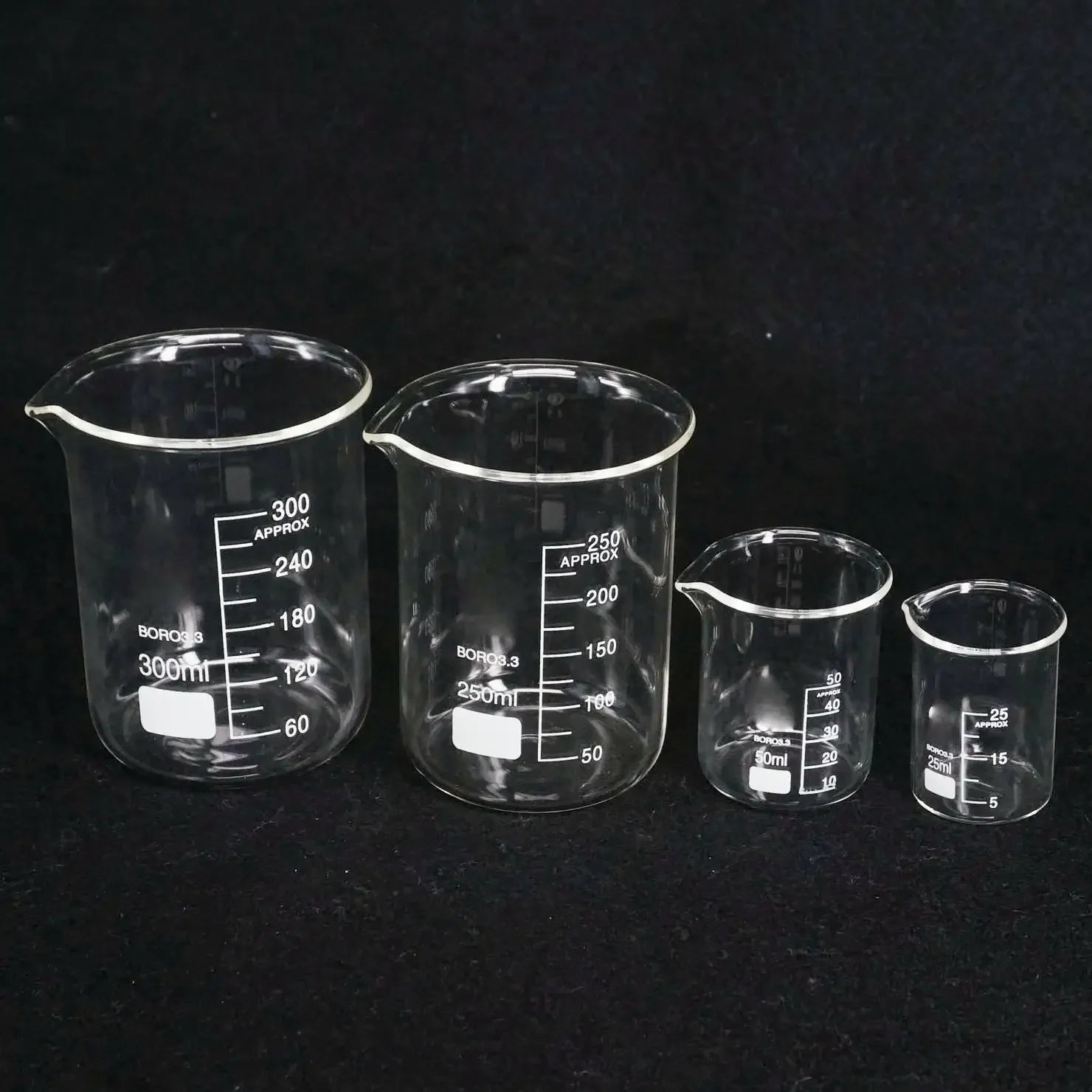 5ml 10ml 25ml 50ml 100ml 150ml 200ml G3.3 Borosilicate Glass Low Form Beaker Chemistry Lab Heavy Wall