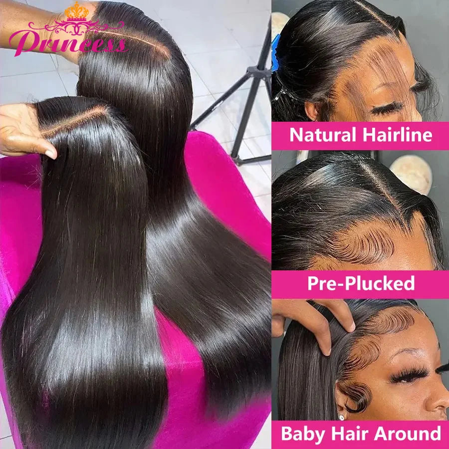 Princess Hair 13x6 HD Lace Frontal Human Hair Wigs Pre Plucked Straight Transparent Lace Front Human Hair Wigs For Women