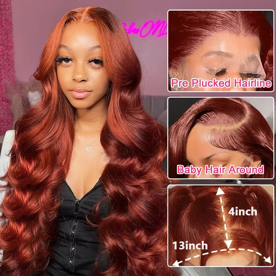 HD Reddish Brown Glueless Wigs Human Hair Dark Red Brown Body Wave 13x4 Lace Front Human Hair Wigs Brazilian Pre Plucked On Sale