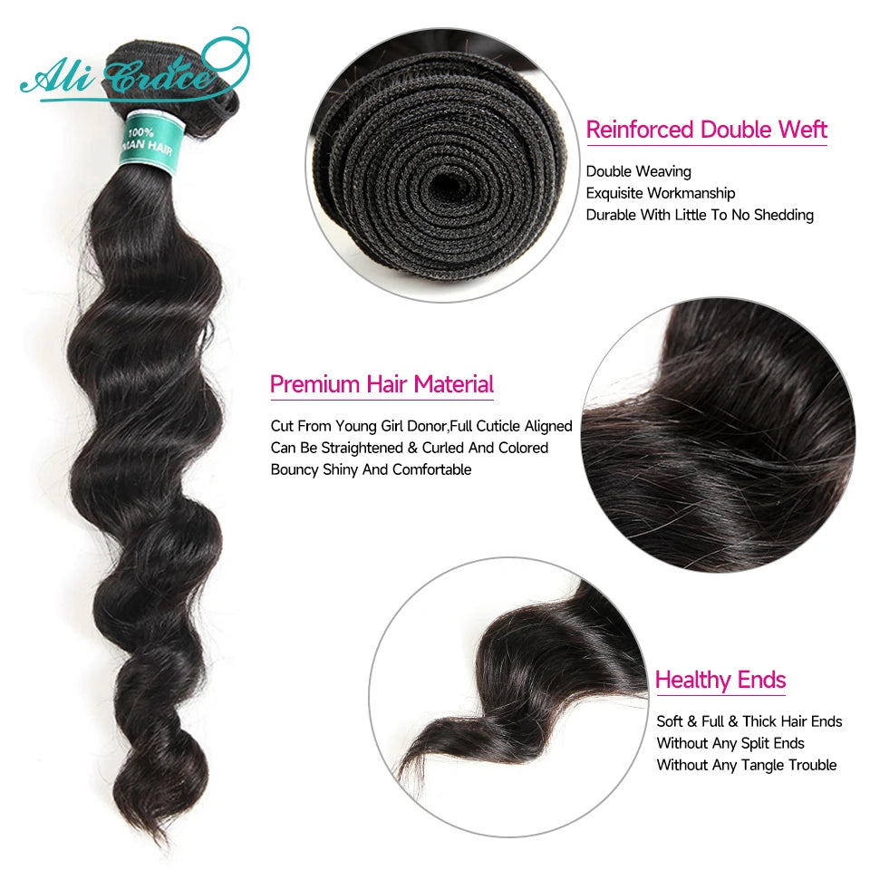 Ali Grace Hair Loose Wave Transparent 5x5 Lace Closure with Hair Bundles Brazilian Human Hair Loose Wave 3 Bundles With Closure