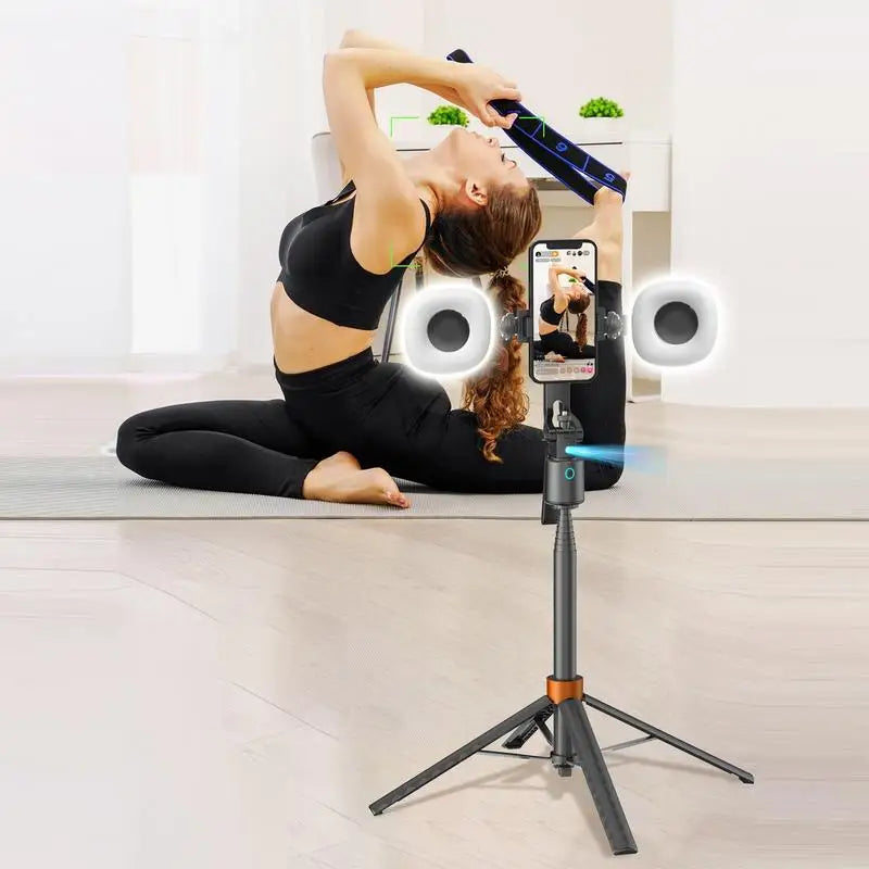 360°Rotatable Selfie Stick Tripod Rechargeable Smart Face Tracking Tripod with 2 Fill Light Phone Holder for Live Streaming Vlog