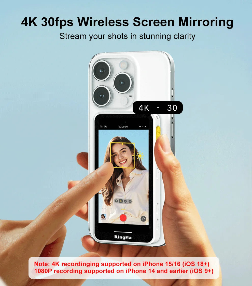 Phone Vlog Selfie Monitor Screen, Touchscreen Monitor, Wireless Transmission with Bluetooth Remote for iPhone Live Stream TikTok