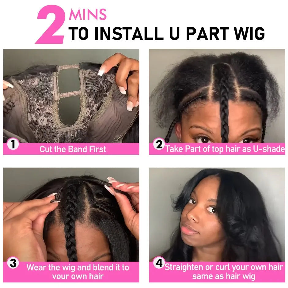 Glueless Isee Hair Mongolian U part Kinky Curly Wigs Human Hair For Women 180% Density Curly 100% Human Hair Wigs U Shape Wigs