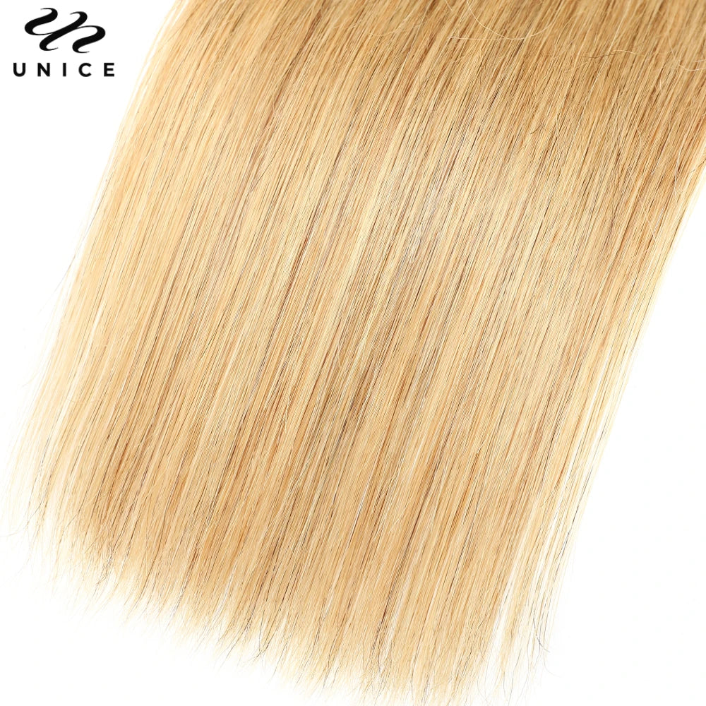 UNice #27 Honey Blonde Straight Bundles 1/3/4 PCS Deal 100% Human Hair Bundles 100Grams Per Bundle Sew In Quick Weaves