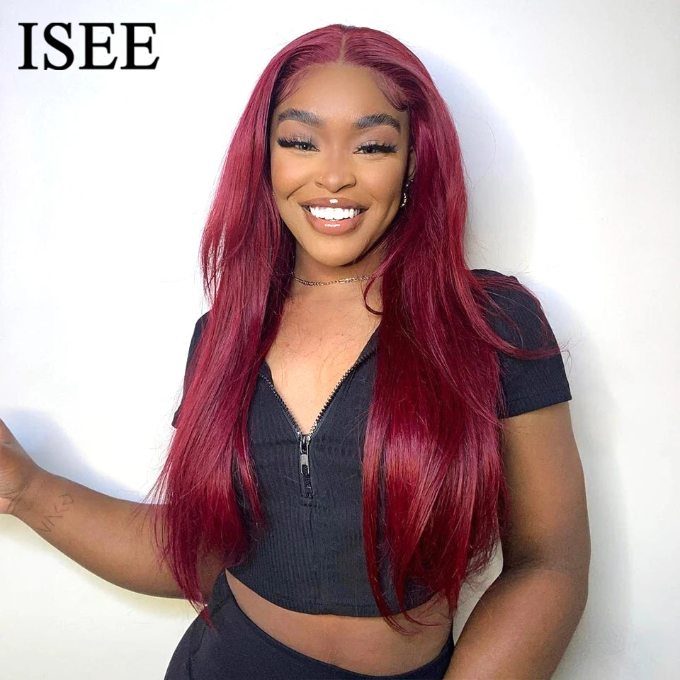 99J Burgundy Glueless Wig - Brazilian Straight Human Hair Lace Front Wig 24 Inch