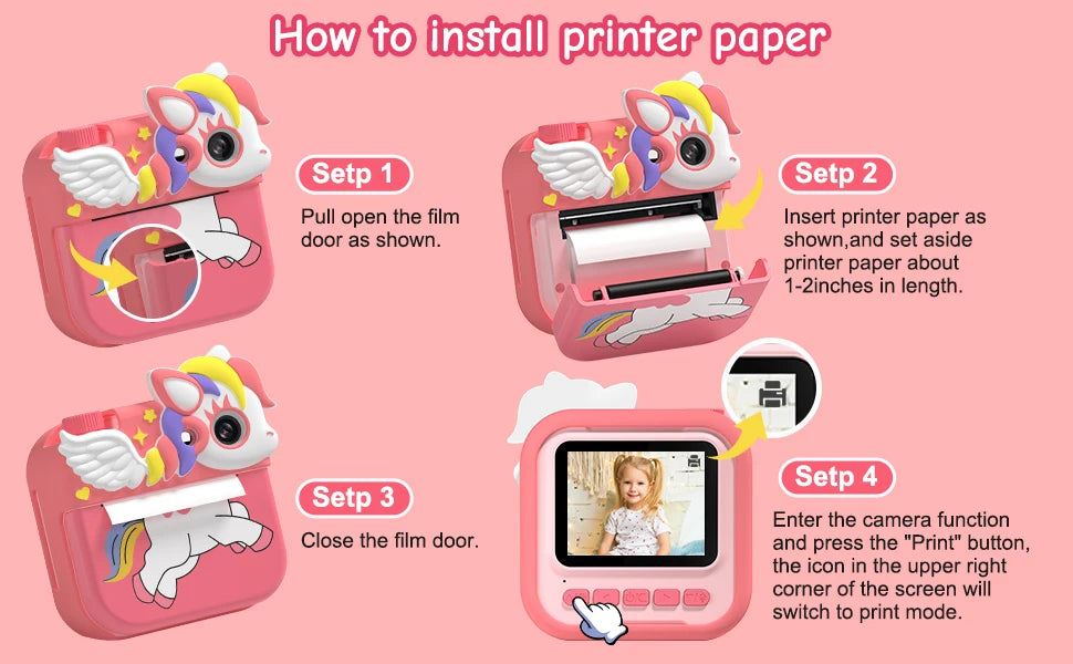 Kids Camera Instant Camera, 2.4" 12MP 1080P HD IPS Screen Printing Camera for Kids, Instant Camera with 32G Memory Card