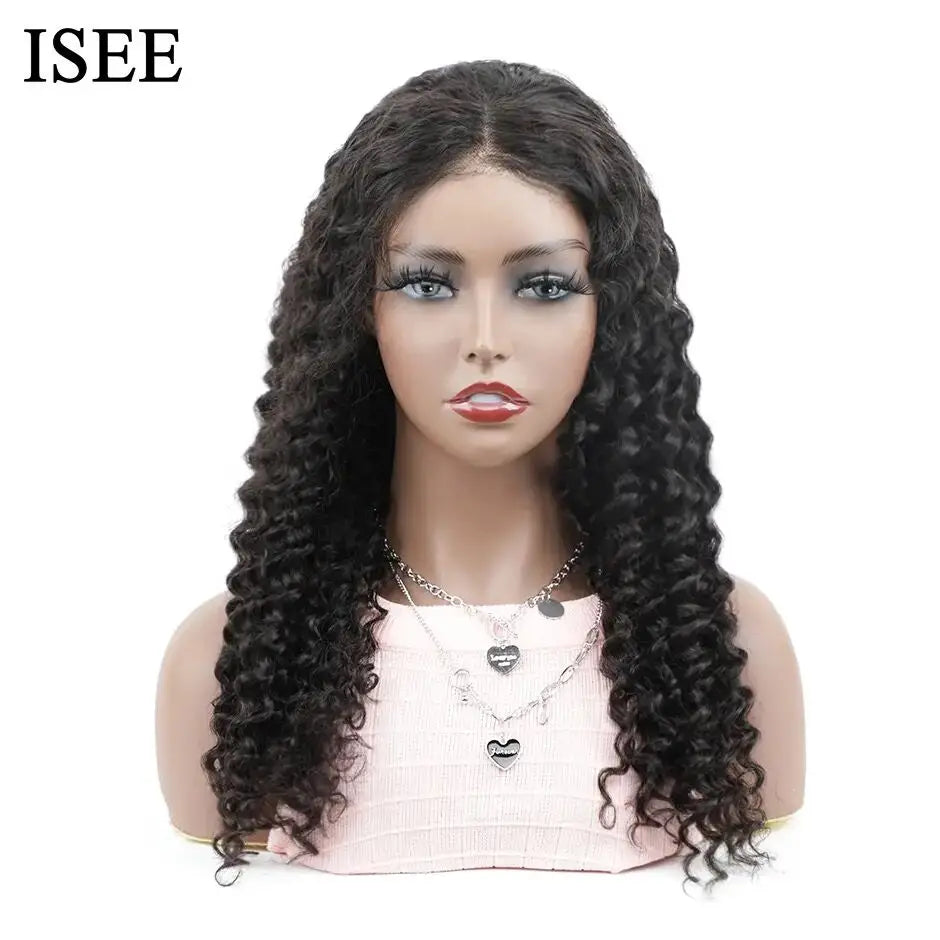 Wear And Go Pre Cut PrePlucked Glueless Wig ISEE Hair Deep Wave Lace Front Human Hair Wig HD Transparent Lace Closure Curly Wigs