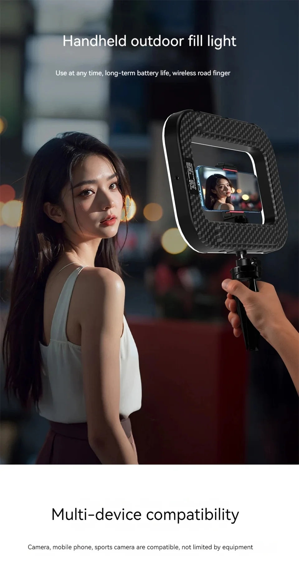 FANGTUOSI New Handheld Ring LED Rechargeable Fill light Portable Mobile Phone Live Photography Desktop Rabbit Cage Selfie Light