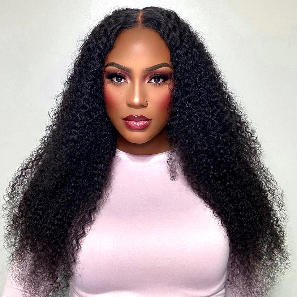 7x5 Afro Kinky Wigs Wear And Go Glueless wigs Pre Bleached Kinky Curly Lace Front Wig Glueless Wigs 100% Human Hair