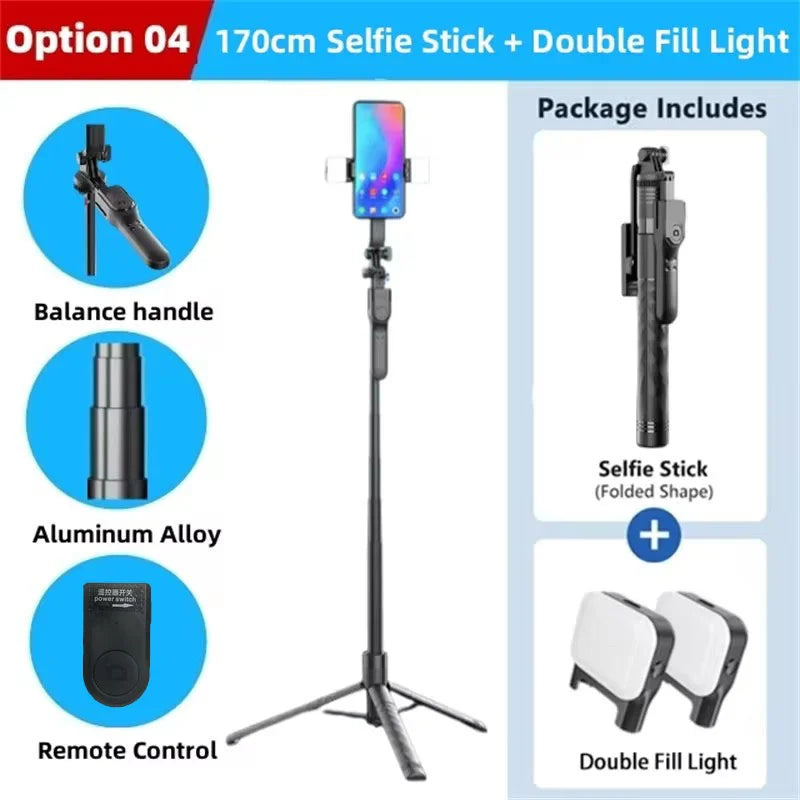 FANGTUOSI 1750mm Wireless Selfie Stick Tripod Stand Foldable Monopod With Led Light For Smartphones Balance Steady Shooting Live