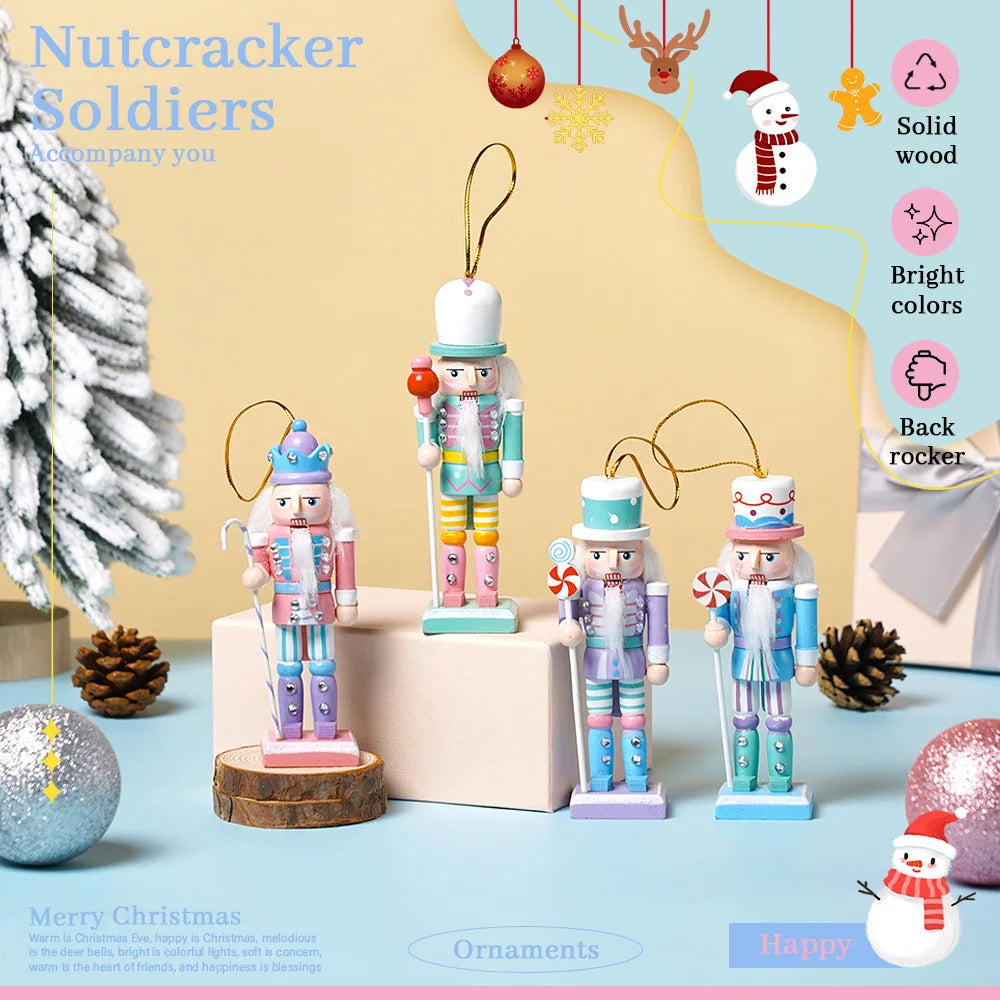 12CM Candy Series Nutcracker Soldier Wooden Ornament Christmas Tree Pendant Home Festival Decoration Gift Set