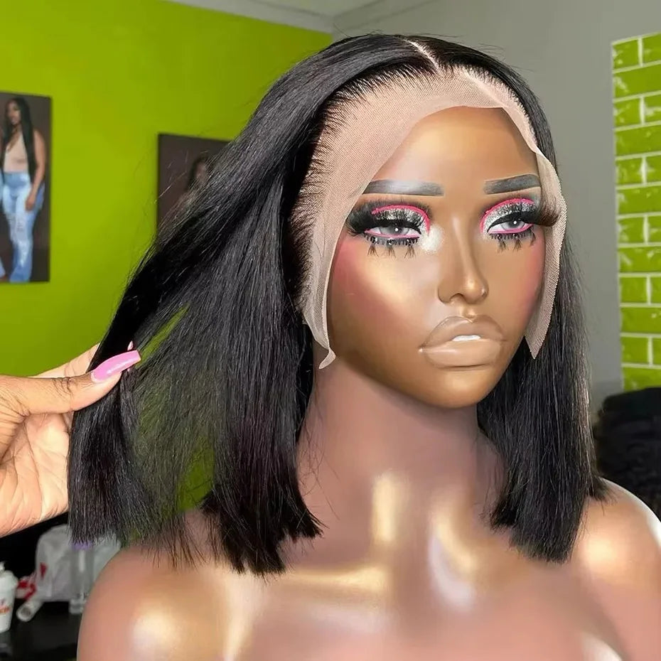 5x5 13x4 13x6 Bone Straight Bob Short Wigs Half Lace Front Wig Human Hair Vietnamese Raw Human Hair Lace Frontal Wig 250 Density