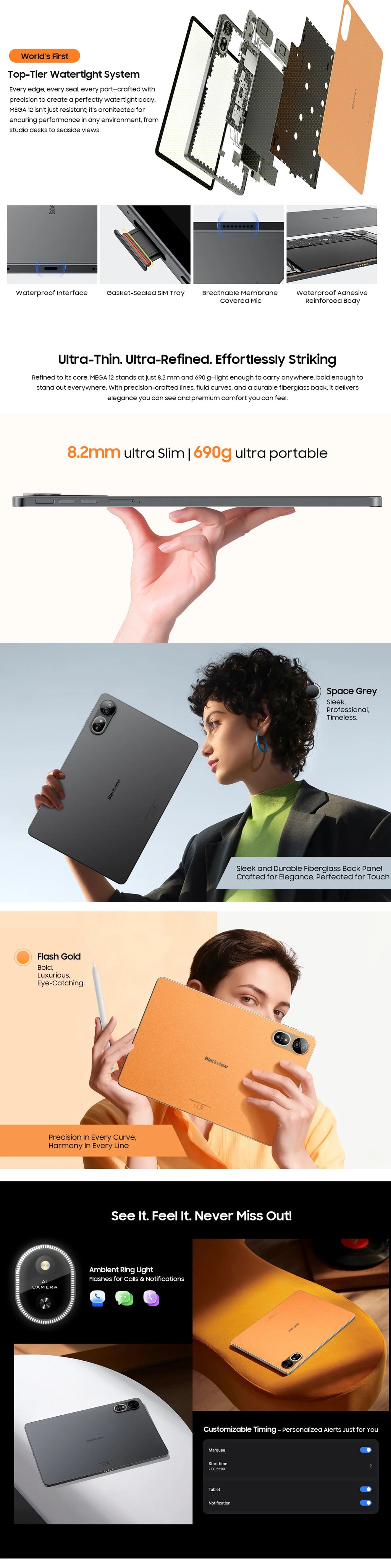【World premiere】Blackview MEGA 12 Tablet 5G 12.2" 2.4K 120Hz Display Dimensity 7200 CPU IP69K Waterproof 50MP 10000mAh Pad PC