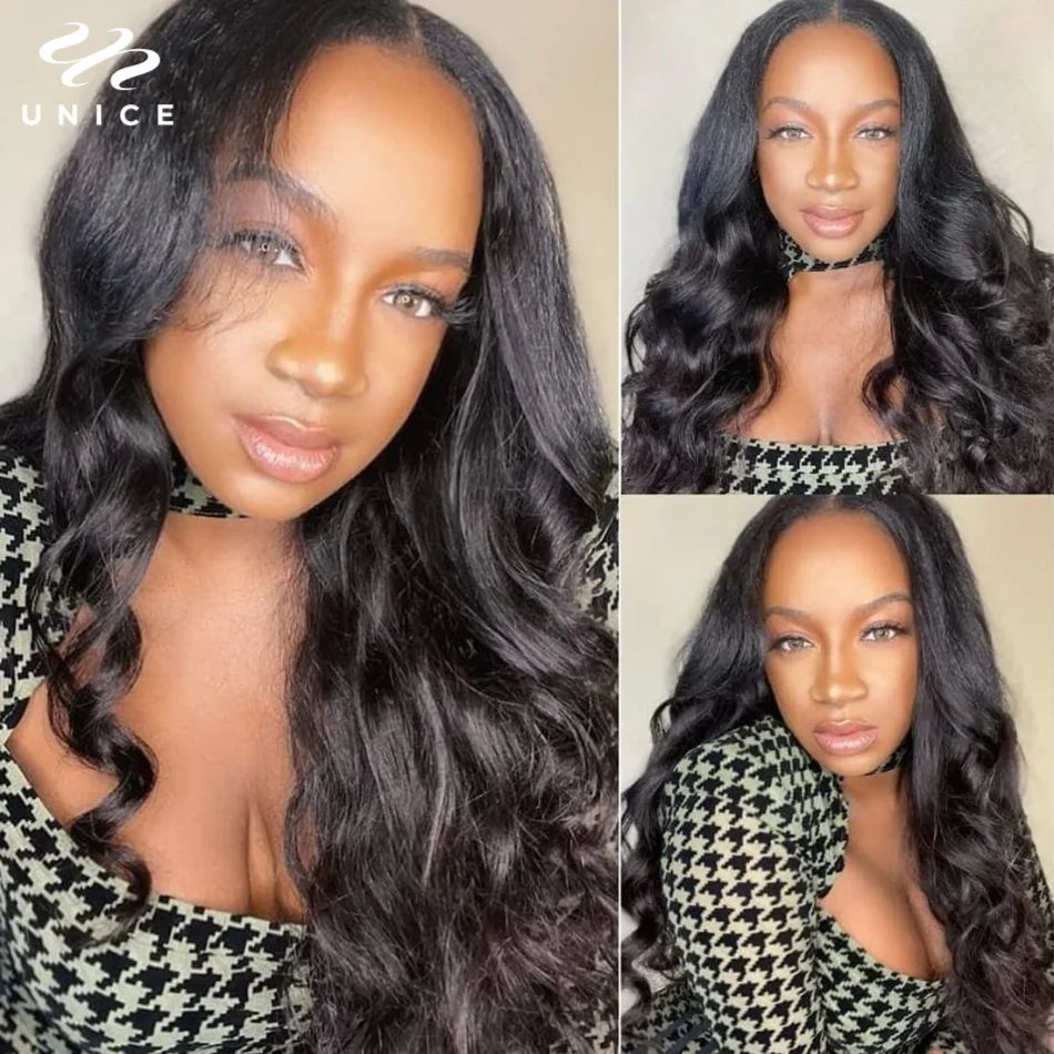 UNice Hair Upgraded Body Wave V Part Wig With Elastic Drawstring 100% Human Hair Upart Wig Minimal Leave Out