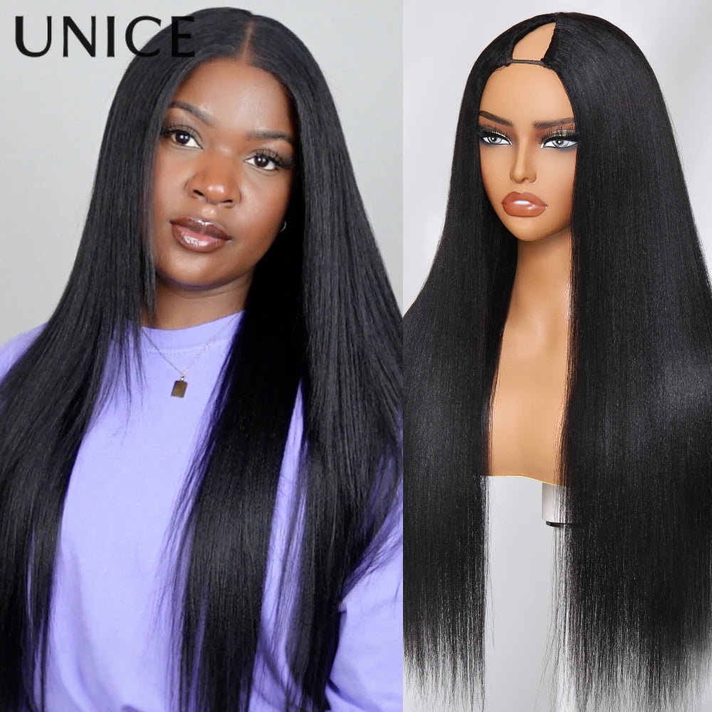 UNice Yaki Straight V Part Wig Human Hair Clip-in Upgrade U Part Wigs Beginner Friendly Easy Blend Human Hair Wigs 150% Density