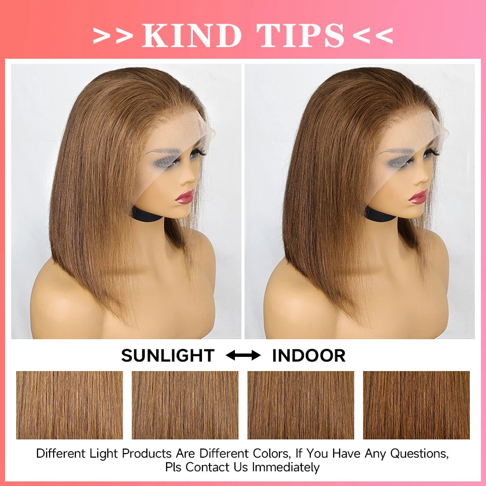Ali Grace Hair Bone Straight Bob Wig Chocolate Brown Lace Front Human Hair Wigs PrePlucked Short Bob Wig HD Transparent Lace Wig