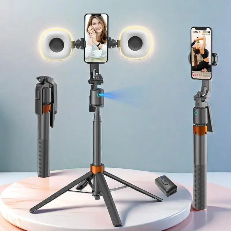 360°Rotatable Selfie Stick Tripod Rechargeable Smart Face Tracking Tripod with 2 Fill Light Phone Holder for Live Streaming Vlog