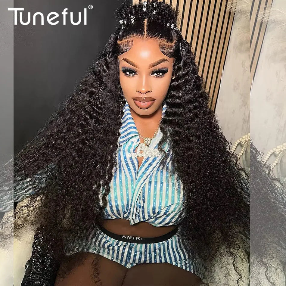 New 13x6 HD Transparent Lace Front Raw Indian Water Curly Wave Human Hair Wigs 40 Inch Long Jerry Curly Human Hair Frontal Wigs