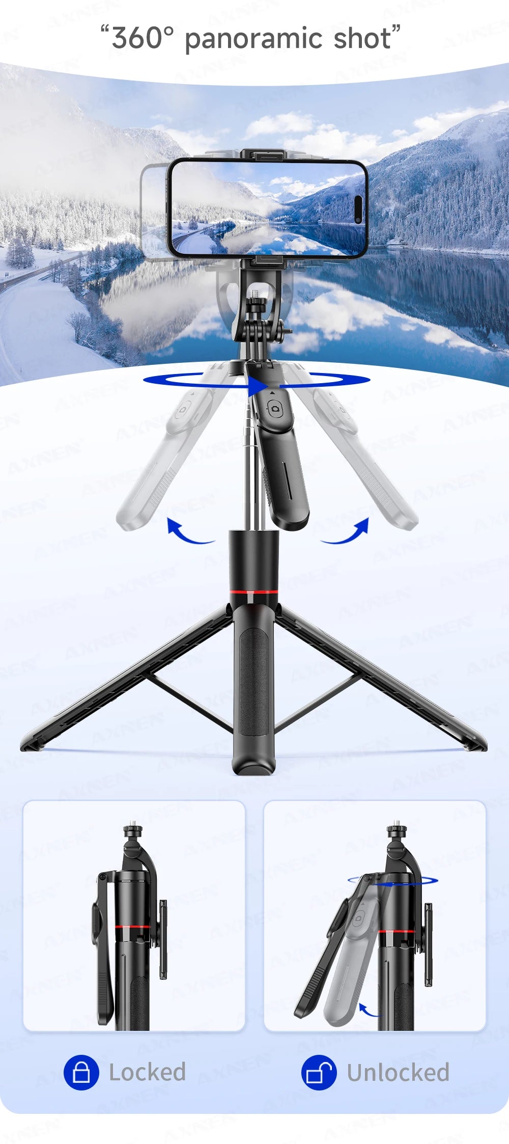 AXNEN New 1.7M Wireless Selfie Stick Tripod Foldable Stand For Gopro Action Camera Smartphones Balance Steady Shooting Live Vlog