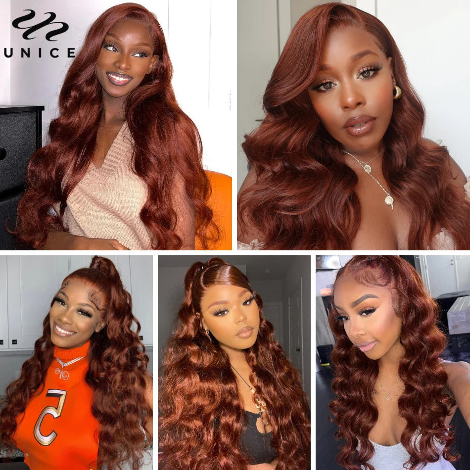 UNice Hair Reddish Brown Body Wave 13x4 Lace Front Wig Preplucked Human Hair Lace Frontal Wigs Can Do Any Part 30 Inch Long Wig