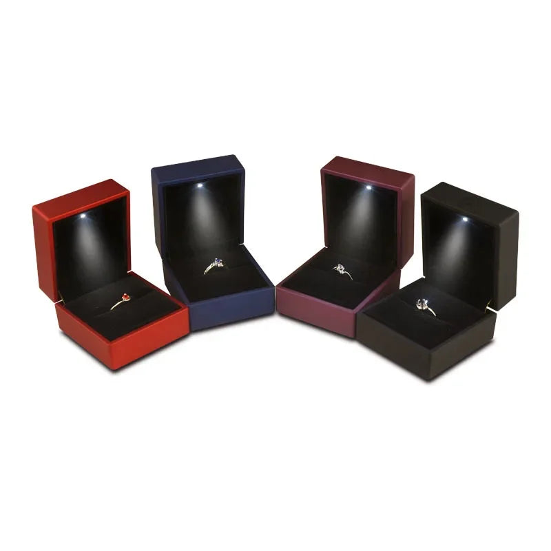 2024 Luxury Ring Box With LED Light Jewelry Diamond Ring Box for Engagement Wedding Birthday Valentine's Day Gift Box