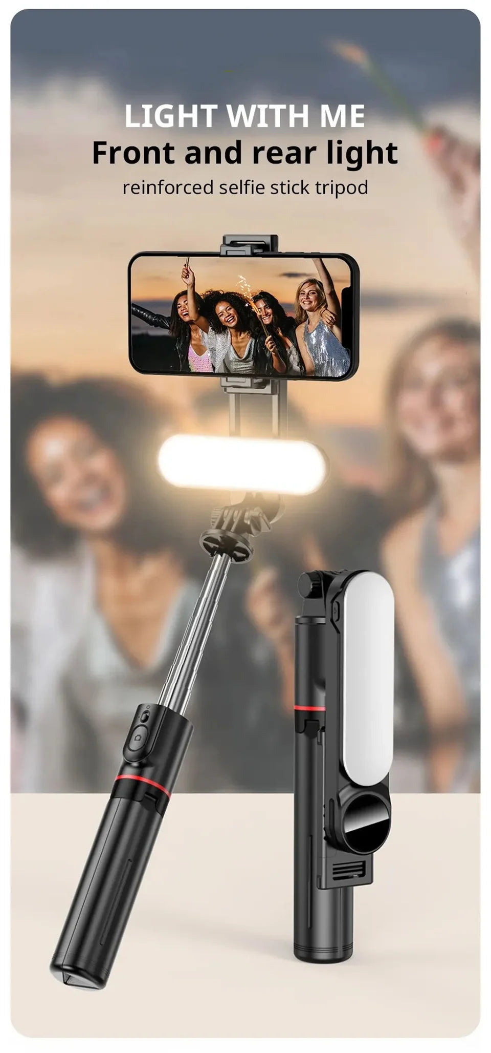 FANGTUOSI 2026 New L15 Wireless Selfie Stick Tripod Stand Foldable Monopod With Led Light For Smartphones Tiktok Shooting Live