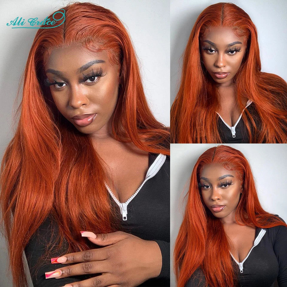 Ali Grace Ginger Orange Straight Human Hair Wigs Transparent 4x4 Lace Closure Wig Preplucked Hairline Human Hair Wigs for Womem