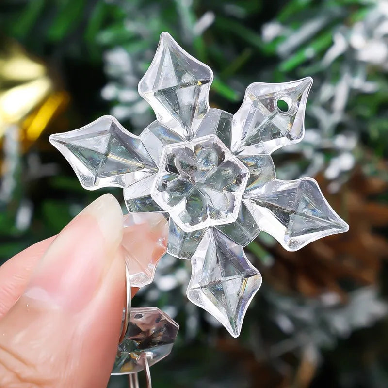 5-48Pcs Christmas Ornaments Crystal Tree Decorations Transparent Ice Strip Pendant DIY Teardrop Chandelier Xmas Wedding Beads
