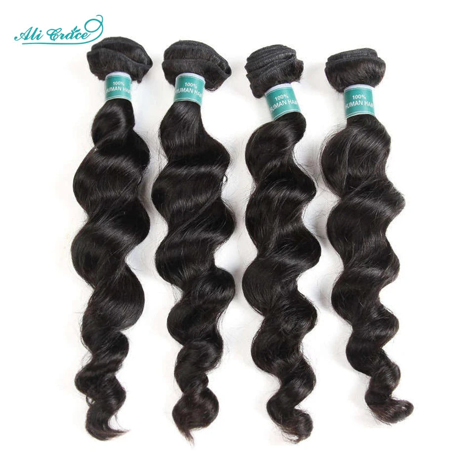 ALI GRACE Hair Brazilian Loose Wave Bundles 1 3 4 Pcs Human Hair Bundles 100% Remy Human Hair Extensions Hair Weaves Bundles