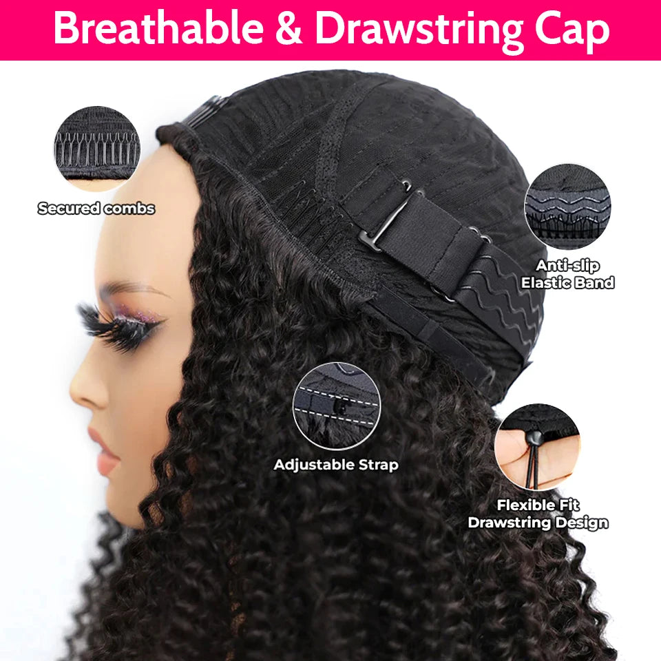 NEW IN Half Wig Glueless Afro Curly Human Hair Wigs Flip Over Human Hair Curly Headband Wigs Ready to Wear Wig ISEE hair Wigs