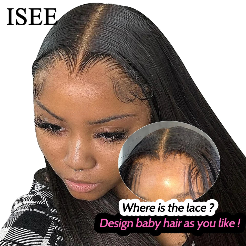 ISEE HAIR Wear And Go Glueless Human Hair Wig Bob HD Lace Straight Short Bob 7x5 Lace Frontal Pre Plucked Human Wigs Ready To Go
