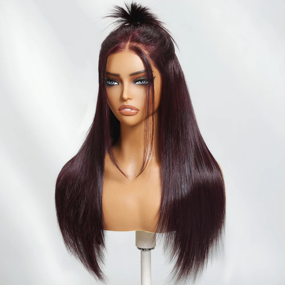 UNICE Hair Black Cherry Layered Cut Straight Wig 7x5 Pre Cut Pre Bleached Lace Front Human Hair Wig 180% Density