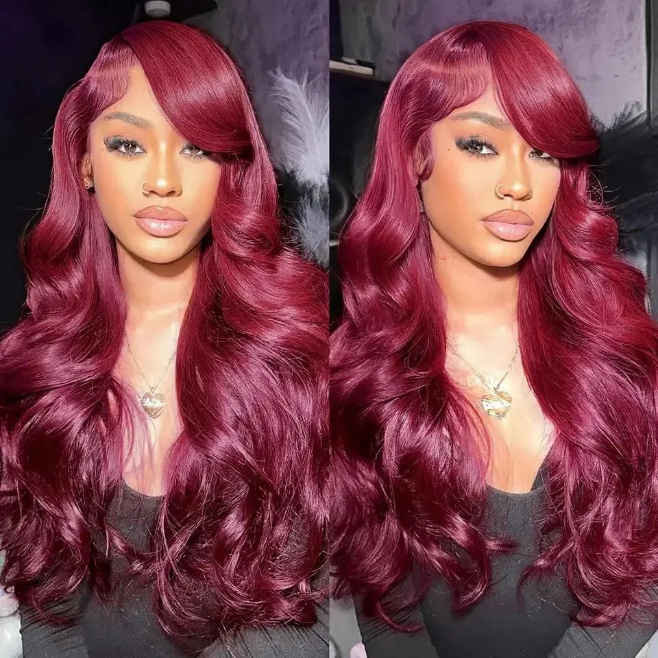 Premium 13x6 HD Lace Front Wig 99J Red Burgundy Colored Human Hair Wigs Tuneful Body Wave Human Hair Wigs 13x6 Lace Frontal Wigs