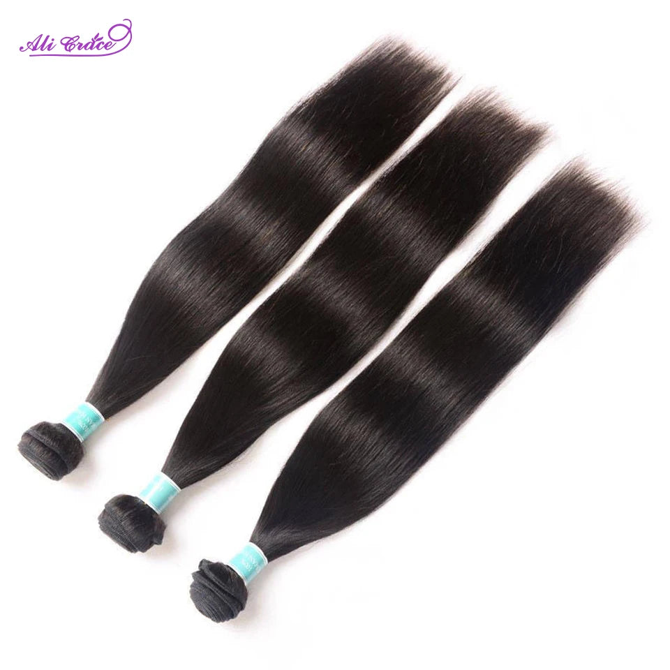Ali Grace Peruvian Human Hair 3 Bundles With 4x4 Lace Closure 100% Remy Straight Hair Weave Peruvian Straight Hair With Closure