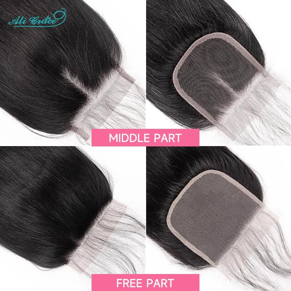 Ali Grace Hair Brazilian Loose Wave Bundles With Closure Transparent 100% Remy Hair 3 Bundles With 4x4 Lace Closure Middle/Free