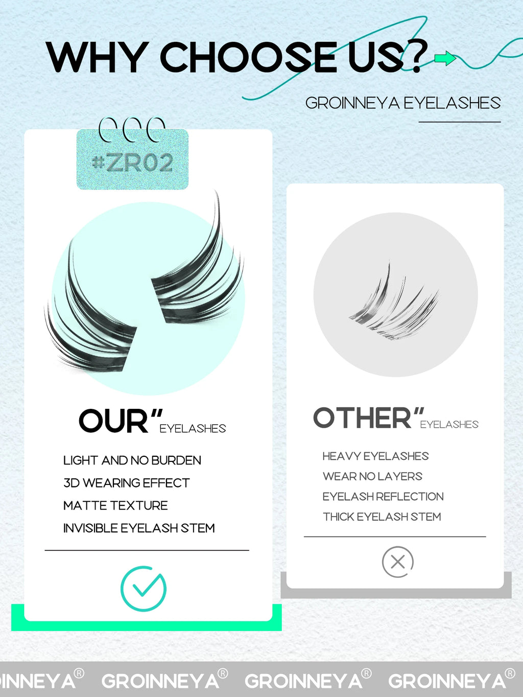 GROINNEYA Cluster Eyelashes Cat Eye Lashes Natural long Lashes Individual Lashes Mixed Tray Eyelash Extension Diy Lashes
