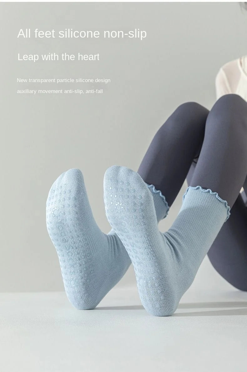Yoga socks, boneless mid tube socks, sports anti slip thin fit, fitness Pilates combed cotton women's socks