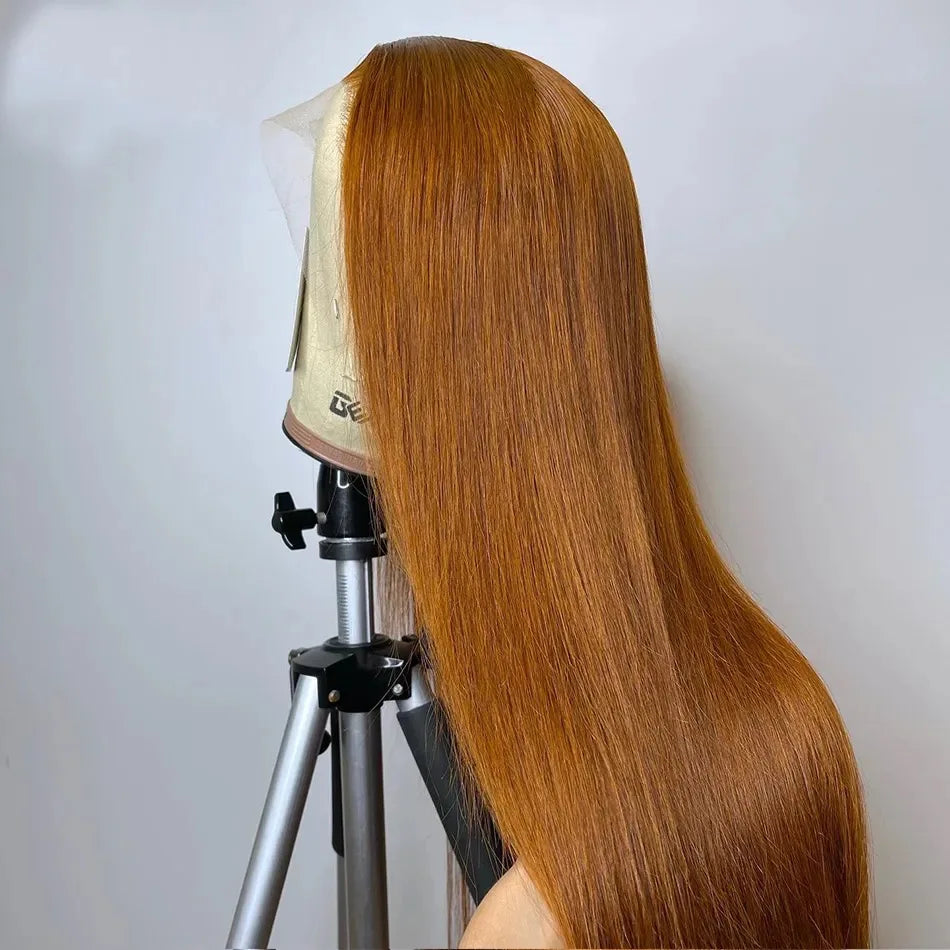 13x6 Ginger Blonde Colored Human Hair Lace Front Wigs 180% HD Lace Frontal Wigs Straight Honey Blonde Color Human Hair Wigs
