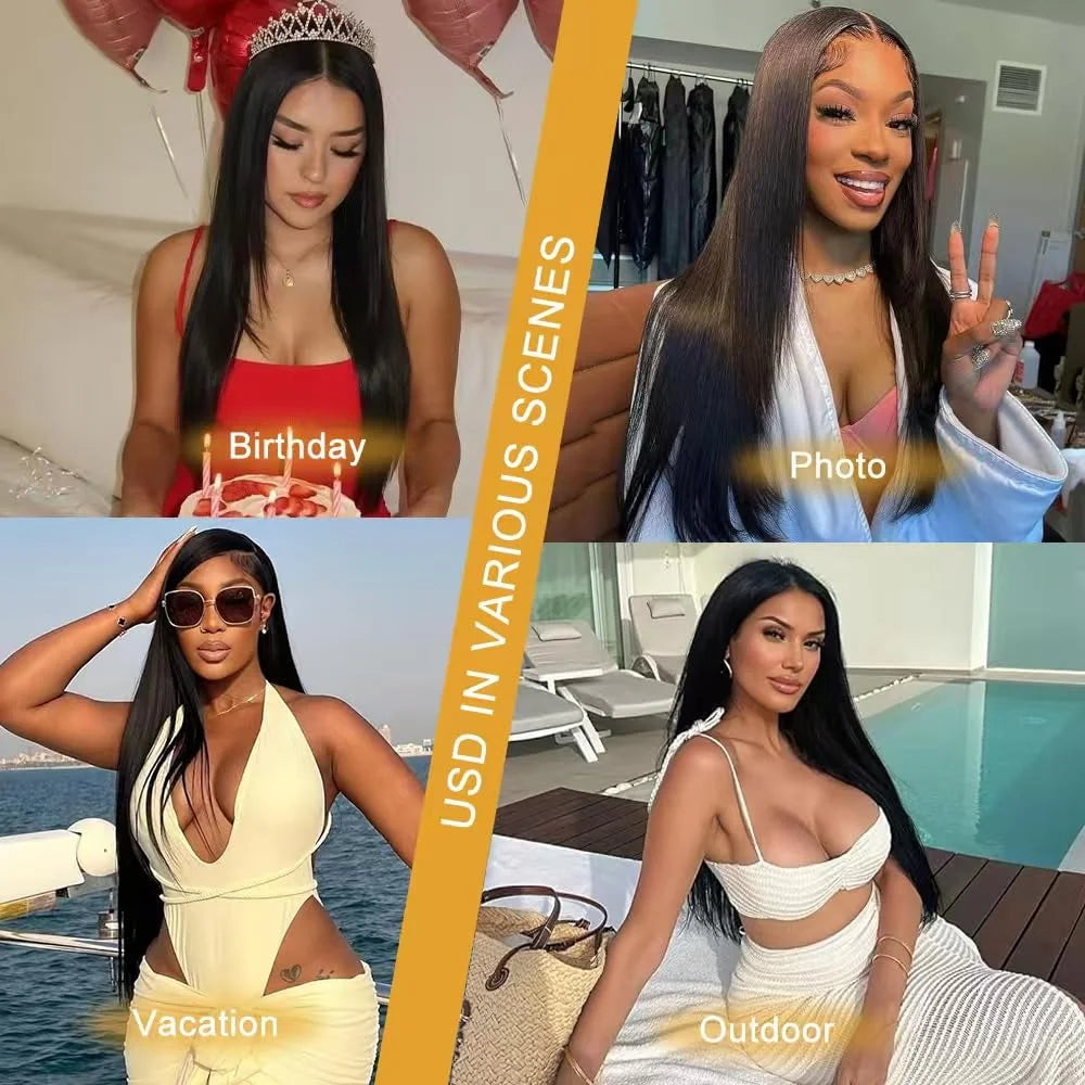 ISEE Hair Glueless 13x6 Straight Full Lace Frontal Wigs HD Pre Cut Lace Pre Plucked Invisi Draw Strings Virgin Human Hair Wigs