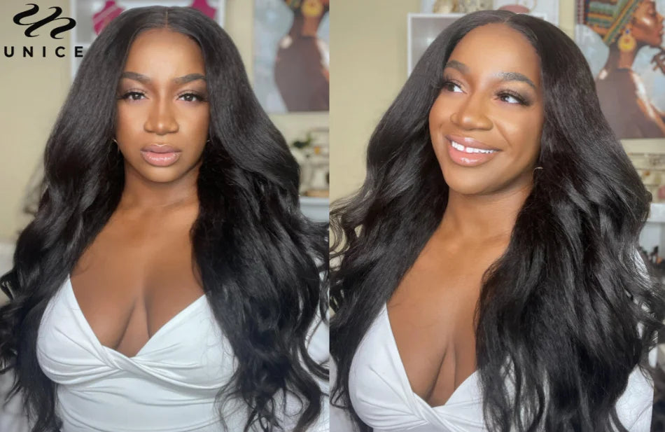UNice Pre Everything 13x4 Lace Front Kinky Straight Human Hair Wigs Pre Cut Pre Bleached Pre Plucked Lace Frontal Wigs