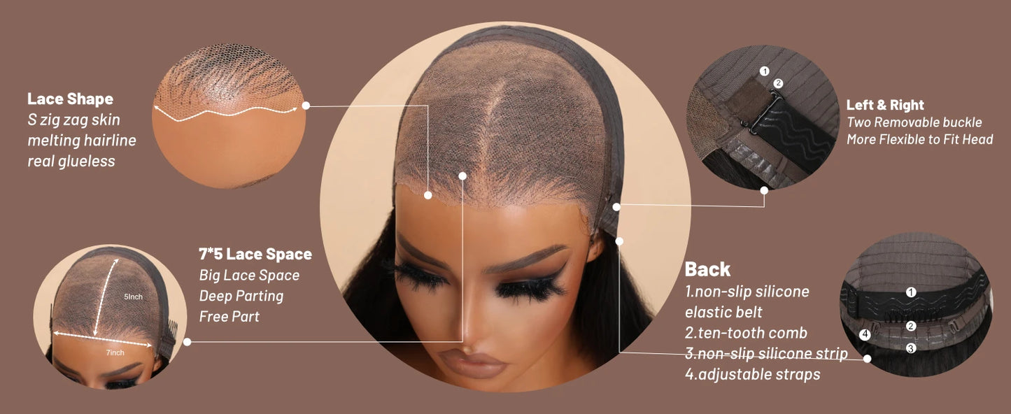 UNICE Black Cherry Loose Wave Curtain Bangs Wig With Invisi Drawstring 7x5 13x4 Pre Cut Pre Bleached Glueless Wig Human Hair