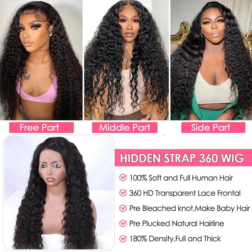 250 Density 360 Hd Lace Front Human Hair Wig Pre Plucked Invisible drawstring 360 Glueless Wig Deep Wave Frontal Wigs Human Hair