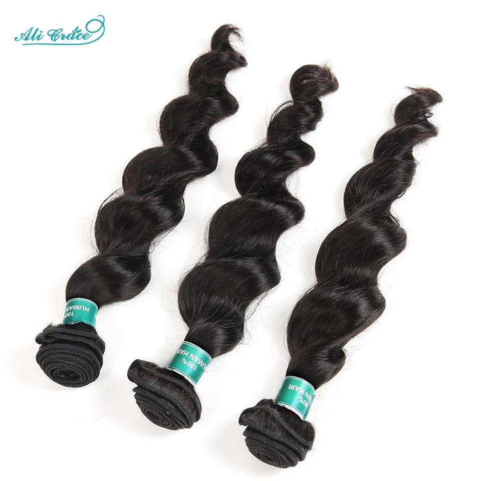 ALI GRACE Hair Brazilian Loose Wave Bundles 1 3 4 Pcs Human Hair Bundles 100% Remy Human Hair Extensions Hair Weaves Bundles
