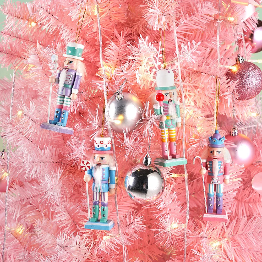 12CM Candy Series Nutcracker Soldier Wooden Ornament Christmas Tree Pendant Home Festival Decoration Gift Set