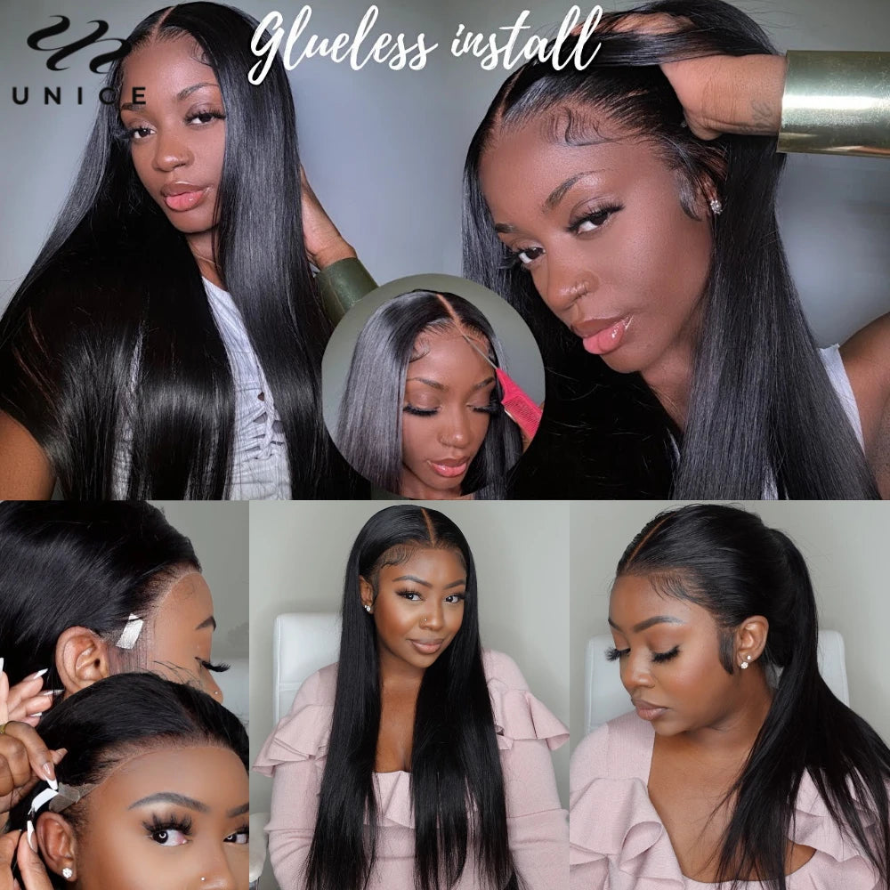 UNice Pre Everything Frontal Wig Pre Bleached Pre Cut 13x4 Lace Front Wig Straight Lace Front Wig Human Hair Wear Go Lace Wigs
