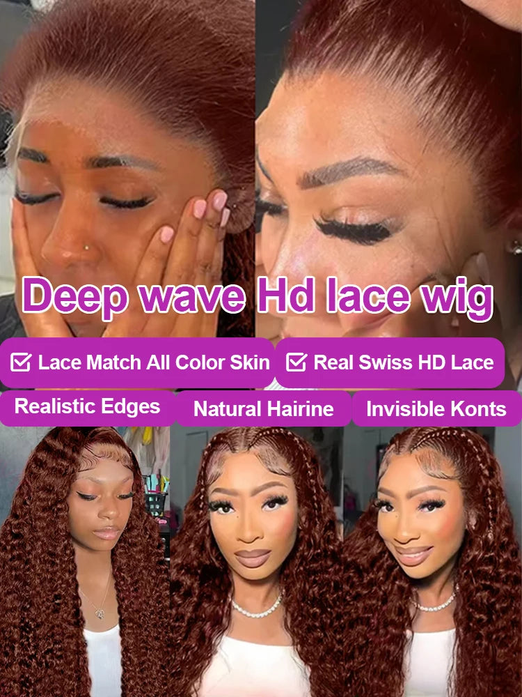 Deep Curly Human Hair Wig - Chocolate Brown HD Lace Frontal 13x4/13x6 - 30-36 Inch