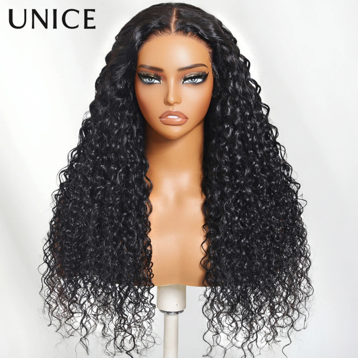 UNice Hair Bouncy Water Wave Curly V Part Wig With Drawstring Seamless Blend Human Hair Clip In Wig 150% Density